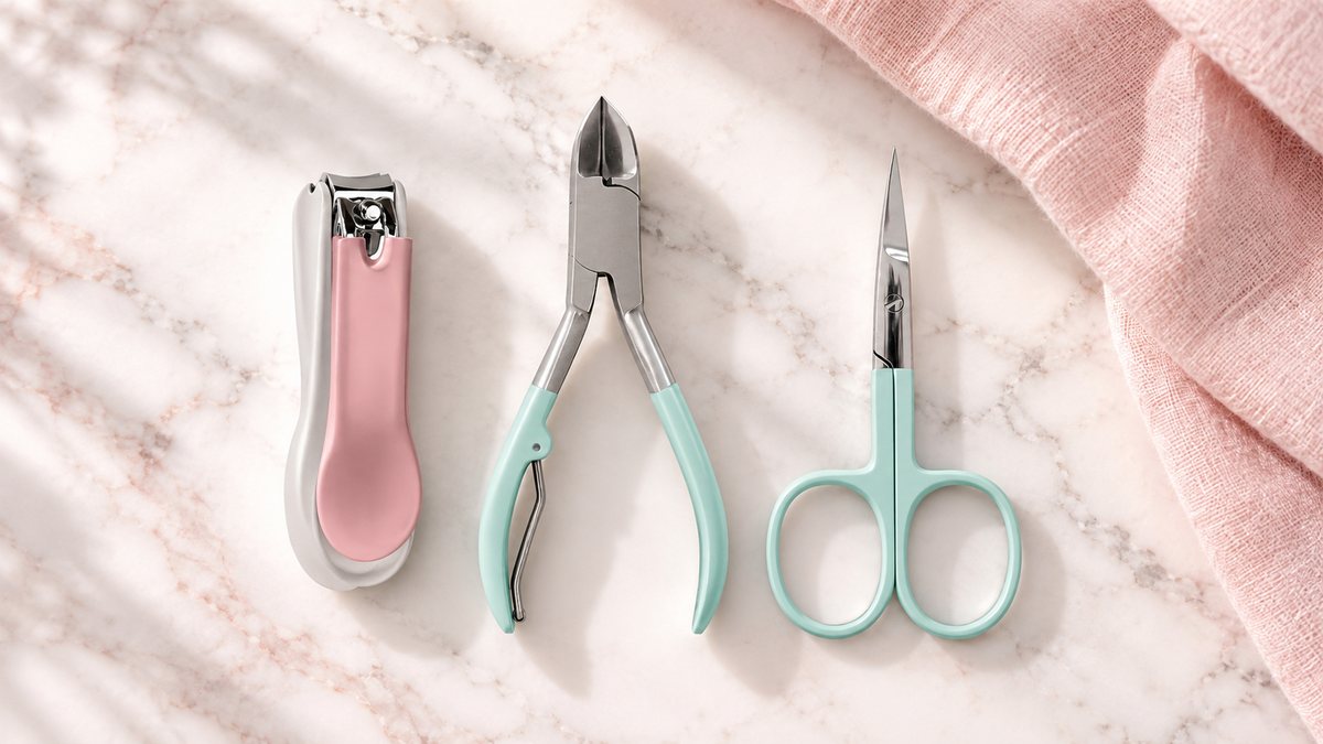 Cortaúñas, alicate de uñas y tijera de uñas Fussy sobre mármol