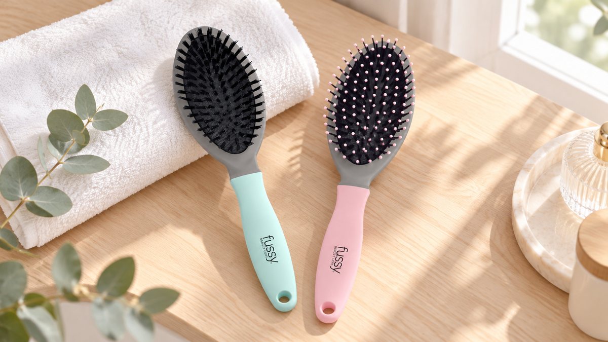 Cepillos neumáticos Fussy de púa de nylon y de púas con bolita para pelo fino