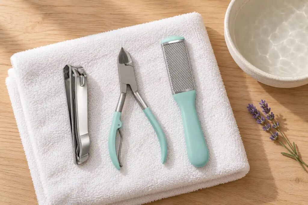 cortar unas gruesas pies fussy Consejos & Comunidad Cortaúñas de pedicura, alicate de uñas y lima para pies Fussy sobre una toalla, para cortar uñas gruesas