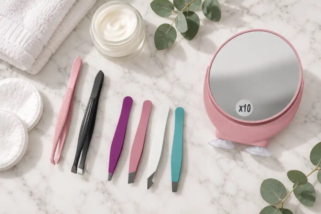 quitar bigote con pinzas fussy Consejos & Comunidad Pinzas de depilar de punta cangrejo y recta, kit de 4 pinzas y espejo de aumento x10 Fussy para quitar el vello del labio superior